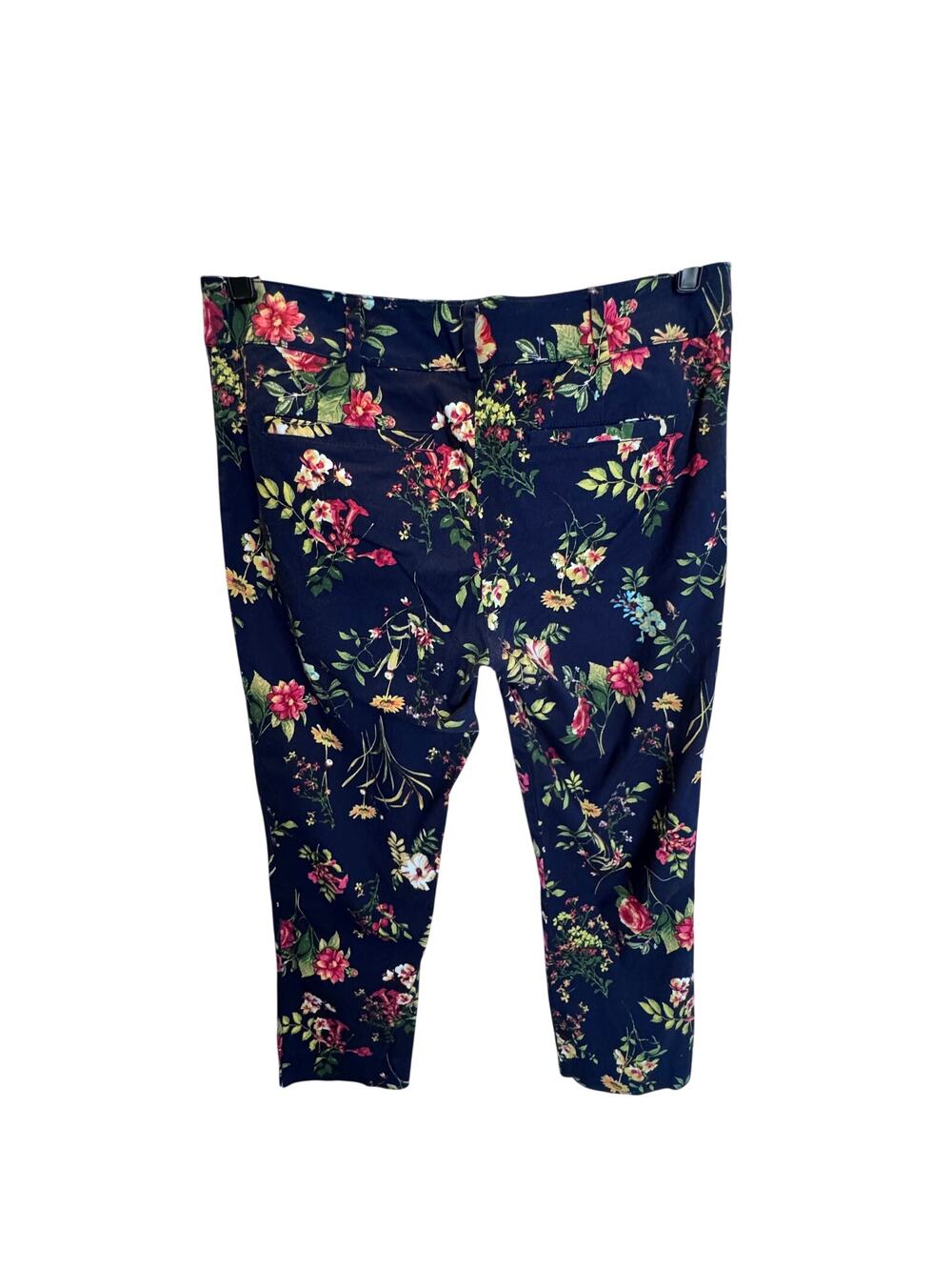 New York & Company Floral Crop Pants Size 8 Navy Blue Cotton Stretch Capris